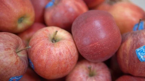 Fresh red apples tracking shot in a market. Stock-Footage 107775656