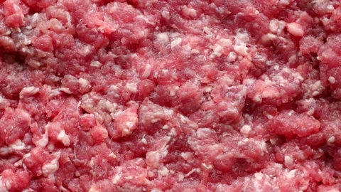 Fresh red beef minced meat circle rotation close up top view Stock Footage 263809231
