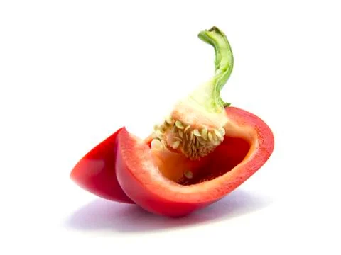 Fresh red bell chili sliced ingredient Stock Photos