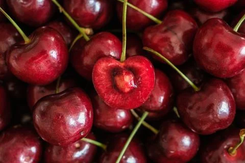 Fresh red cherries close up background Stock Photos