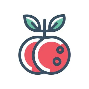 Fresh red cherries. Two red cherries with green leaves, symbolizing freshne.. Stock Illustration