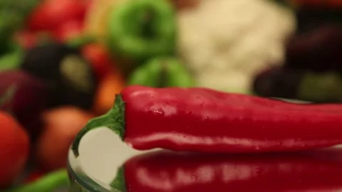 Fresh Red Chili Pepper Rotating Close Up Stock Footage 343742624