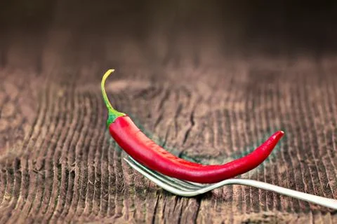 Fresh red chilli pepper on a fork Stock Photos