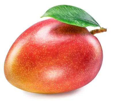Fresh red mango with green leaf on white background Stock Photos