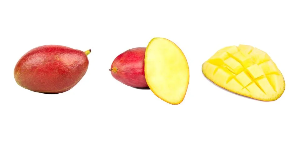 Fresh red mango isolate, set Stock Photos