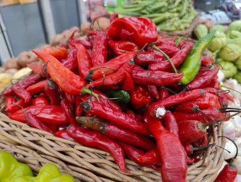 Fresh red pepper in market Stock Photos