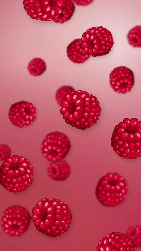 Fresh Red Raspberries Falling Against a Soft Pink Mesh Background Stock Footage 344378165