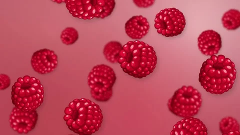 Fresh Red Raspberries Falling Against a Soft Pink Mesh Background Stock Footage 344714793