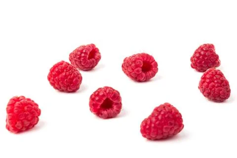 Fresh  red raspberry isolated on white background. Berry in close-up Stock Photos