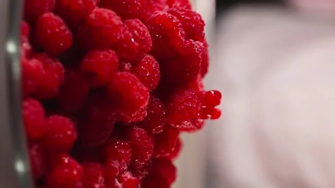 Fresh Red Raspberry Plate Spinning. Vertical Video Stock Footage 247137901