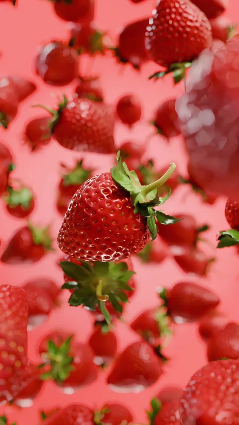 Fresh red strawberries falling and floating in the air Stock Footage 329562271