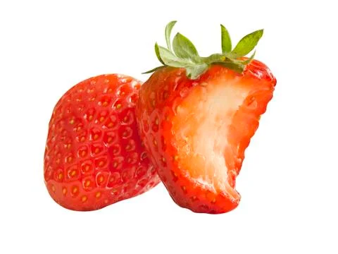 Fresh red strawberry bite a half section Stock Photos