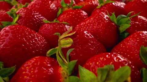 Fresh red strawberry pile close up macro view Stock Footage 340554609