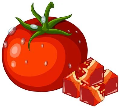 Fresh Red Tomato with Diced Cubes Vector Illustration on White Background 库存插图