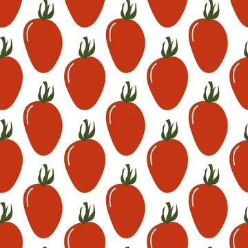 Fresh Red Tomato Seamless Pattern Healthy Vegetable Background Stock Illustration