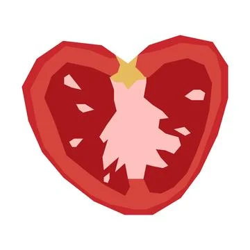Fresh Red Tomato Split Half in Heart Shape for Salad and Recipe Design Stock Illustration