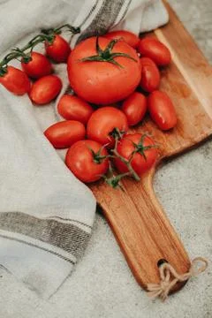 Fresh red tomatoes on the kitchen Stock Photos