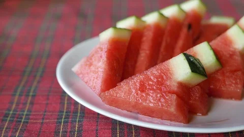 Fresh red watermelon on table. Stock Footage 93002931