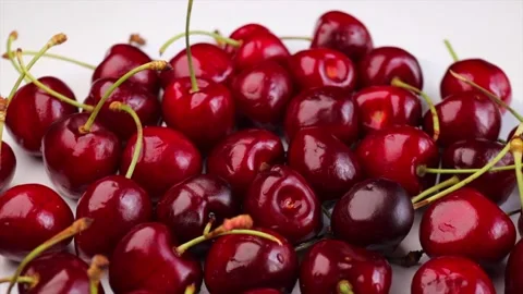 Fresh ripe cherries, rotation in circle. Ripe red cherries, Turning. Stock Footage 280165560