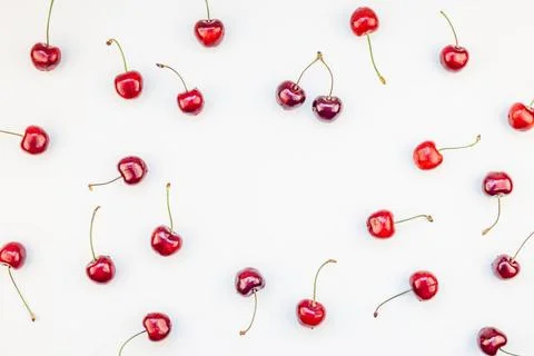 Fresh ripe cherry pattern background Creative top view of fresh ripe cherr... Foto stock