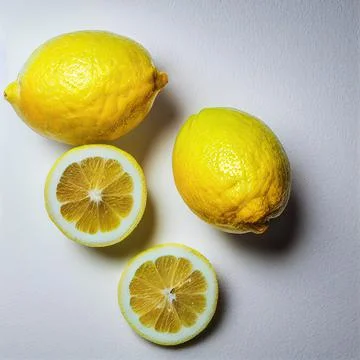 Fresh ripe lemons and lemon slices isolated on light background. Stock-Fotos