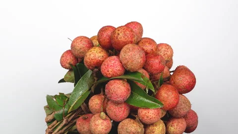 Fresh Ripe Lychee Bunch Rotating on White Background Stock Footage 337326053