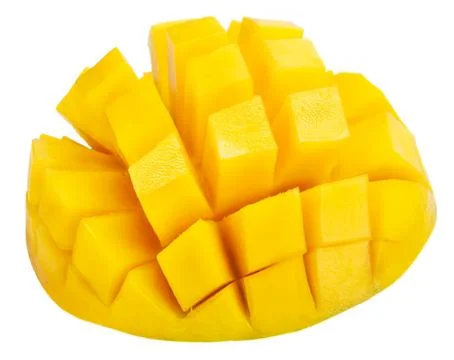 Fresh ripe mango sliced in a half with cubes Stock Photos