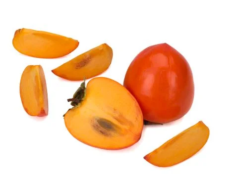 Fresh ripe persimmon isolated on white background Stock Photos