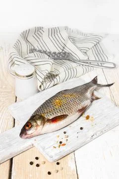 Fresh roach on a cutting board Stock Photos