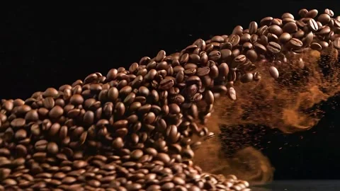 Fresh roasted coffee beans and hot coffee cup Stock Footage 344917429