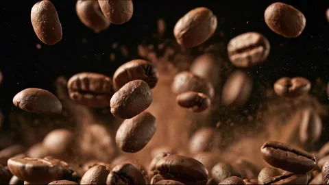 Fresh roasted coffee beans and hot coffee cup Stock Footage 344917432