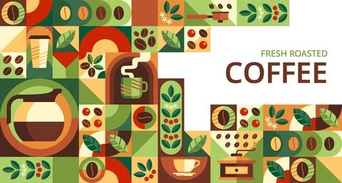Fresh roasted coffee beans and hot drink pattern 库存插图