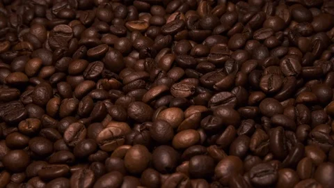 Fresh roasted coffee beans close up rotating shot Stock Footage 116528756