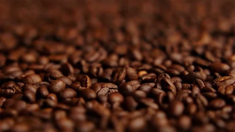 Fresh roasted coffee beans macro rolling focus Stock Footage 116854861