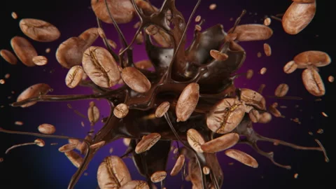Fresh roasted coffee beans squirting in slow motion 4K Видео 170667003