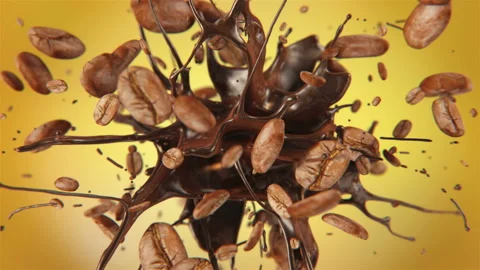 Fresh roasted coffee beans squirting in slow motion 4K Video stock 170667013