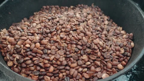 Fresh roasted coffee smoking Stock-Footage 295394933