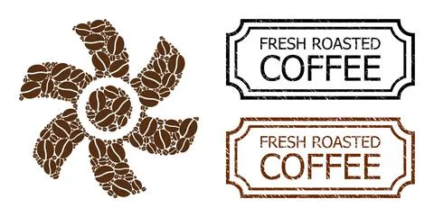 Fresh Roasted Coffee Textured Rubber Stamps with Notches and Rotor Collage of Stock Illustration