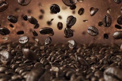 Fresh roasted falling coffee beans concept Foto stock