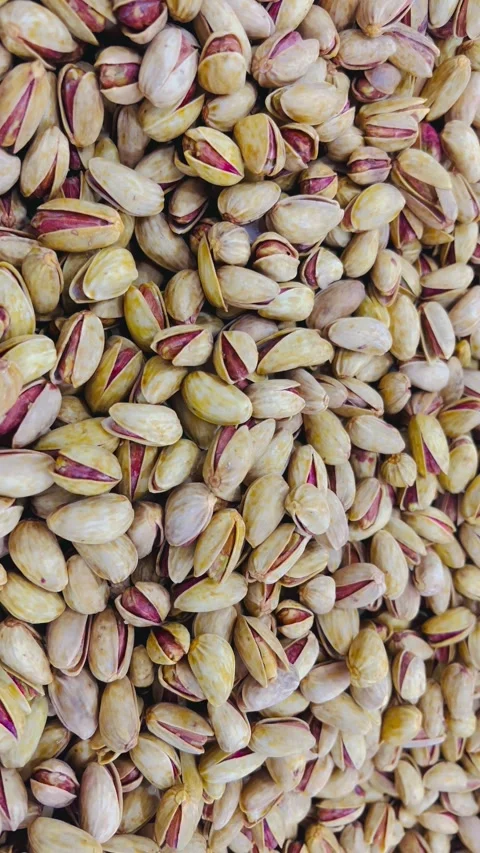 Fresh roasted pistachios in shell, vertical view Stock Footage 345156132