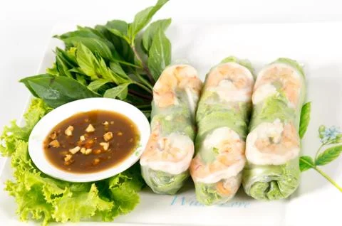 Fresh roll with shrimp inside Stock Photos