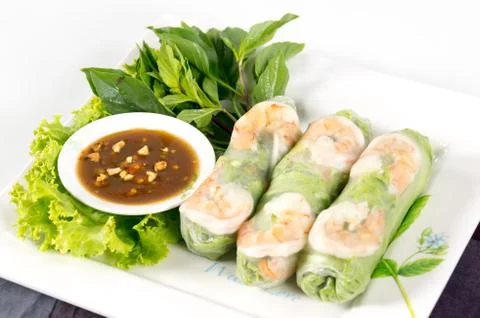 Fresh roll with shrimp inside Stock Photos