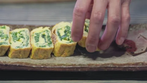 Fresh Rolled Omelette 02- Plating on Ceramic Dish Видео 342331644
