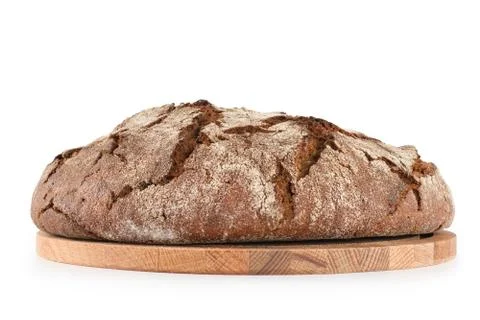 Fresh round bread side view isolated on white with clipping path Stock-Fotos