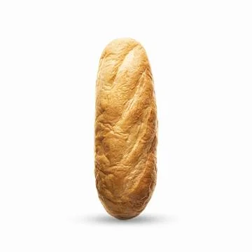 Fresh ruddy loaf of bread, isolate on a white background. Standing view from Stock Photos