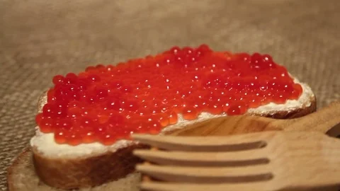 Fresh russian red caviar Stock Footage 81137967
