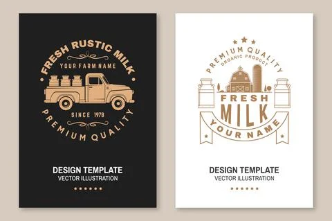 Fresh rustic milk badge, logo. Vector Flyer, brochure, banner, poster design Stock Illustration