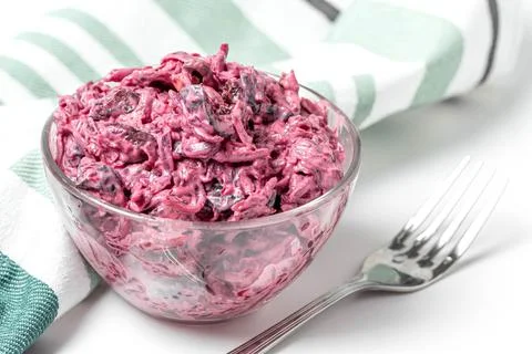 Fresh salad with beets, nuts and prunes Stock Photos