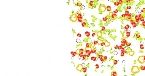 Fresh salad ingredients falling down on white background with space for text Stock Footage 53200024