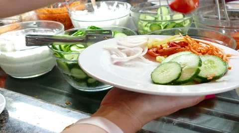 Fresh salad in restaurant Stock Footage 64703523